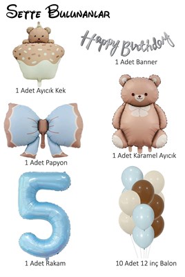 Retro 5 Yaş Ayıcık Temalı Erkek Bebek Konsept Doğum Günü Seti