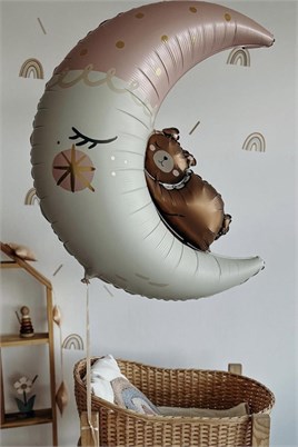 Retro Ayda Uyuyan Ayı Folyo Balon 86 Cm