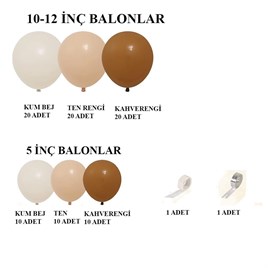 Retro Büyük Balon Zincir Seti Kahverengi, Ten ve Kum Bej  Balon Set