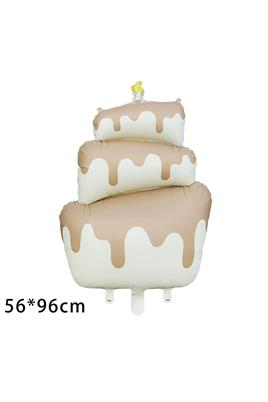 Retro Krem Renkli 3 Katlı Yaş Pasta Folyo Balon 56x96 cm