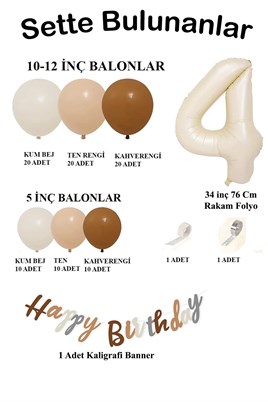Retro Renkler Büyük Balon Zincir ve 4 Yaş Doğum Günü Seti