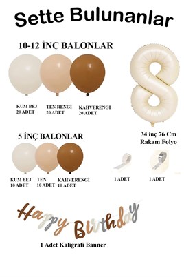 Retro Renkler Büyük Balon Zincir ve 8 Yaş Doğum Günü Seti