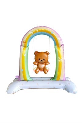 Retro  Salıncakta Sallanan Ayıcık Folyo Balon Ayaklı Baby Shower Balon