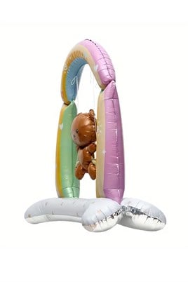 Retro  Salıncakta Sallanan Ayıcık Folyo Balon Ayaklı Baby Shower Balon