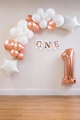 Rose Gold ONE 1 Yaş Doğum Günü Parti Seti – Beyaz ve Rose Gold Balon Süsleme Seti