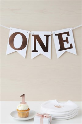 Rose Gold One Yazılı Banner 1 Yaş Doğum Günü Süsü