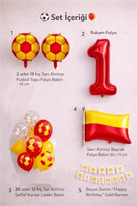 Sarı Kırmızı Futbol Temalı 1 Yaş Doğum Günü Balon Seti