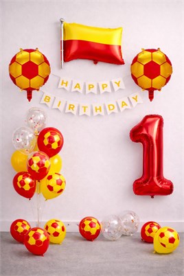 Sarı Kırmızı Futbol Temalı 1 Yaş Doğum Günü Balon Seti