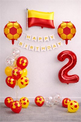 Sarı Kırmızı Futbol Temalı 2 Yaş Doğum Günü Balon Seti
