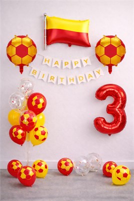 Sarı Kırmızı Futbol Temalı 3 Yaş Doğum Günü Balon Seti
