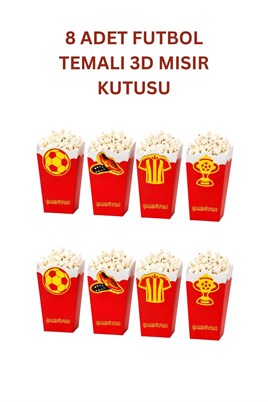 Sarı Kırmızı Futbol Temalı 3D Mısır Kutusu 8 Adet