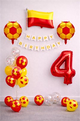 Sarı Kırmızı Futbol Temalı 4 Yaş Doğum Günü Balon Seti