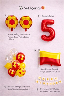 Sarı Kırmızı Futbol Temalı 5 Yaş Doğum Günü Balon Seti