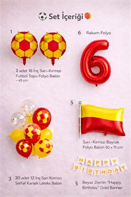 Sarı Kırmızı Futbol Temalı 6 Yaş Doğum Günü Balon Seti
