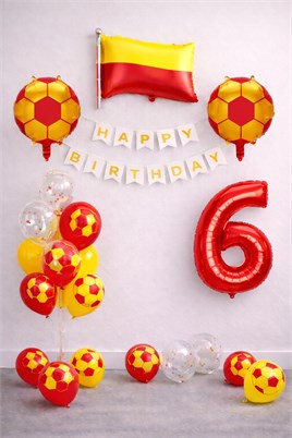 Sarı Kırmızı Futbol Temalı 6 Yaş Doğum Günü Balon Seti