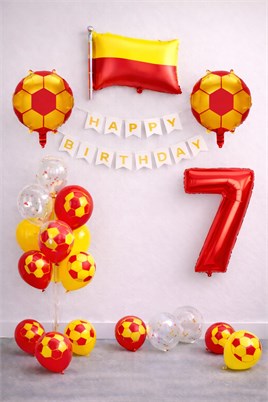 Sarı Kırmızı Futbol Temalı 7 Yaş Doğum Günü Balon Seti