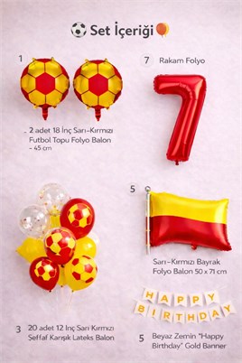 Sarı Kırmızı Futbol Temalı 7 Yaş Doğum Günü Balon Seti