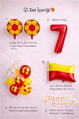 Sarı Kırmızı Futbol Temalı 7 Yaş Doğum Günü Balon Seti