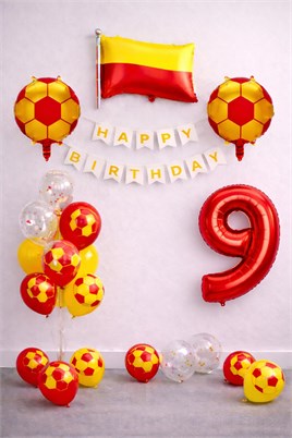 Sarı Kırmızı Futbol Temalı 9 Yaş Doğum Günü Balon Seti