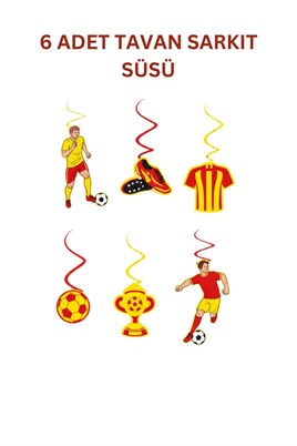 Sarı Kırmızı Futbol Temalı Doğum Günü Parti Seti– İyi Ki Doğdun Banner, Tavan Sarkıt, Gözlük, Pasta Süsü ve Mısır Kutusu