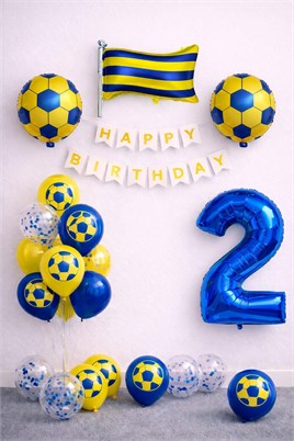 Sarı Lacivert Futbol Temalı 2 Yaş Doğum Günü Balon Seti