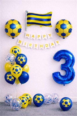 Sarı Lacivert Futbol Temalı 3 Yaş Doğum Günü Balon Seti