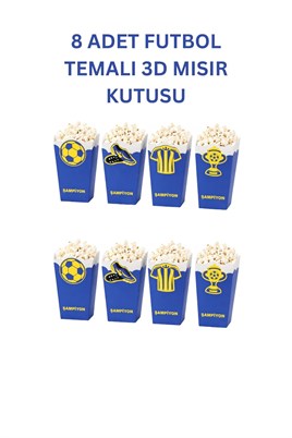 Sarı Lacivert Futbol Temalı 3D Mısır Kutusu 8 Adet