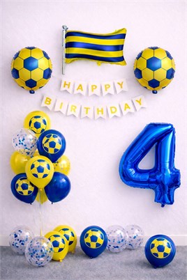 Sarı Lacivert Futbol Temalı 4 Yaş Doğum Günü Balon Seti