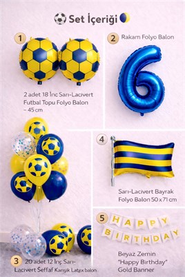 Sarı Lacivert Futbol Temalı 6 Yaş Doğum Günü Balon Seti