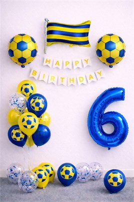 Sarı Lacivert Futbol Temalı 6 Yaş Doğum Günü Balon Seti