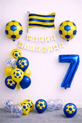 Sarı Lacivert Futbol Temalı 7 Yaş Doğum Günü Balon Seti