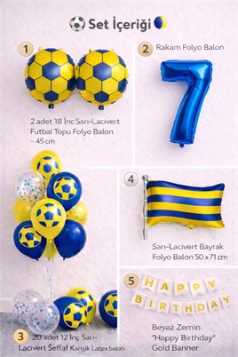Sarı Lacivert Futbol Temalı 7 Yaş Doğum Günü Balon Seti