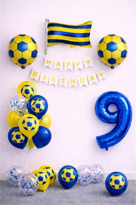 Sarı Lacivert Futbol Temalı 9Yaş Doğum Günü Balon Seti