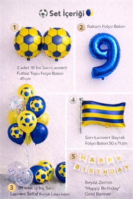 Sarı Lacivert Futbol Temalı 9Yaş Doğum Günü Balon Seti