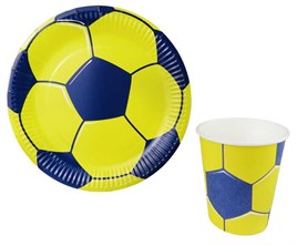 Sarı Lacivert Futbol Temalı Doğum Günü Parti Seti 8 Kişilik Karton Tabak Bardak