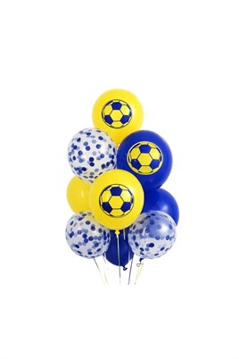 Sarı Lacivert Futbol Temalı Konsept 10lu Balon Set