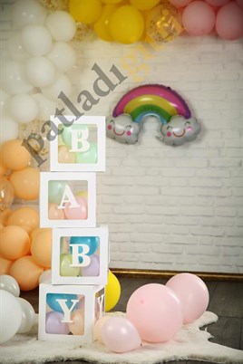 Şeffaf 7 Rakamlı Beyaz Kutu ve Balon Seti Kendin Yap Bebek Çocuk Doğum Günü Süsleme