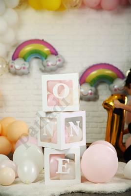 Şeffaf X Harfli Beyaz Kutu ve Balon Seti Kendin Yap Bebek Çocuk Doğum Günü Süsleme