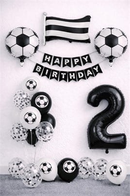 Siyah Beyaz Futbol Temalı 2 Yaş Doğum Günü Balon Seti