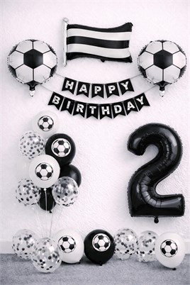 Siyah Beyaz Futbol Temalı 2 Yaş Doğum Günü Balon Seti