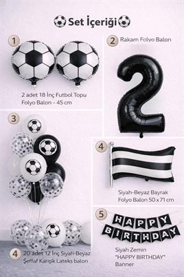 Siyah Beyaz Futbol Temalı 2 Yaş Doğum Günü Balon Seti