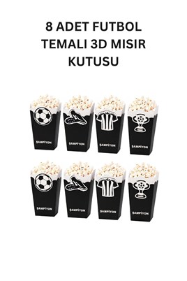 Siyah Beyaz Futbol Temalı 3D Mısır Kutusu 8 Adet