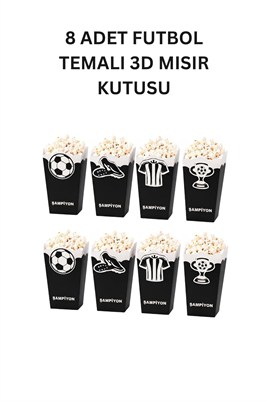 Siyah Beyaz Futbol Temalı 3D Mısır Kutusu 8 Adet