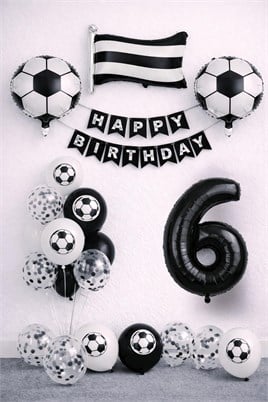 Siyah Beyaz Futbol Temalı 6 Yaş Doğum Günü Balon Seti