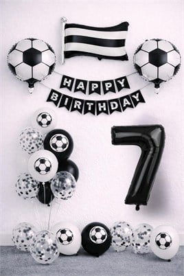 Siyah Beyaz Futbol Temalı 7 Yaş Doğum Günü Balon Seti