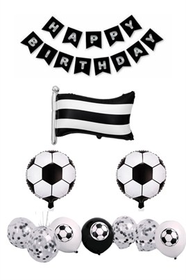 Siyah Beyaz Futbol Temalı 7 Yaş Doğum Günü Balon Seti