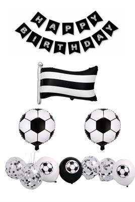 Siyah Beyaz Futbol Temalı 8 Yaş Doğum Günü Balon Seti