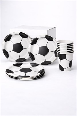 Siyah Beyaz Futbol Temalı Doğum Günü Parti Seti 8 Kişilik Karton Tabak Bardak