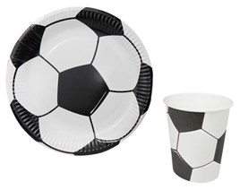 Siyah Beyaz Futbol Temalı Doğum Günü Parti Seti 8 Kişilik Karton Tabak Bardak