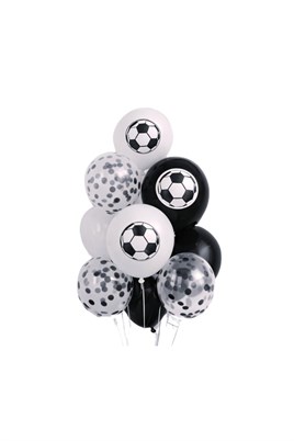 Siyah Beyaz Futbol Temalı Konsept 10lu Balon Set